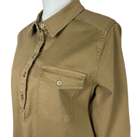 Michael Stars | Eleanor Tan Roll Tab Sleeve Twill A-line Shift Shirt Dress - Picture 6 of 12